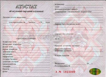 Аттестат о Полном Среднем Образовании Беларуси 2004г в Южно-Сахалинске
